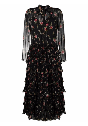 RED Valentino floral-print tiered dress - Black