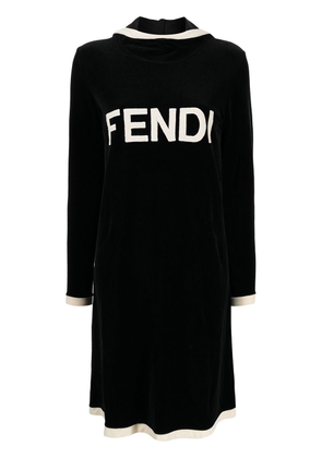 Fendi Pre-Owned 1990s logo-patch hooded dress - Black