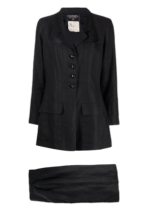 CHANEL Pre-Owned 1990-2000s CC-buttons linen skirt suit - Black