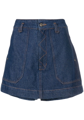Nk Kim skirt-overlay denim shorts - Blue