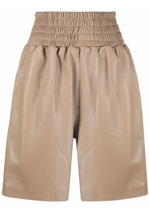 Manokhi leather smocked-waist shorts - Neutrals