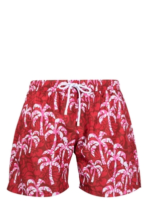 Kiton palm tree-print swim shorts - Red