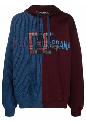 Dolce & Gabbana panelled logo-patch hoodie - Blue
