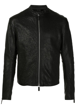 Emporio Armani crinkled leather biker jacket - Black