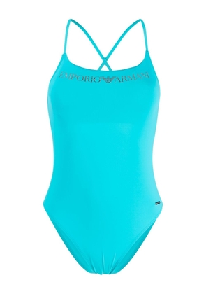 Emporio Armani logo-print criss-cross swimsuit - Blue