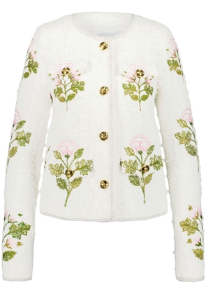 Giambattista Valli rose-embroidered tweed jacket - White