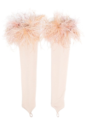Loulou feather-trimmed fingerless gloves - Neutrals