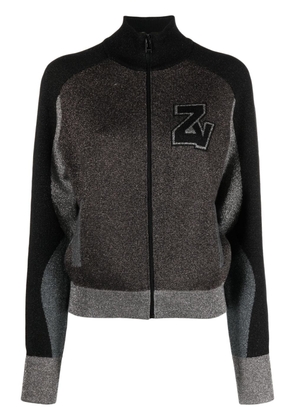 Zadig&Voltaire logo-patch lurex-knit cardigan - Grey