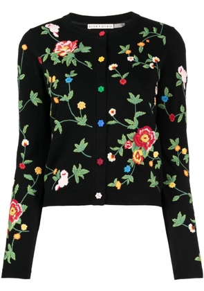 alice + olivia Ruthy floral-embroidered cardigan - Black