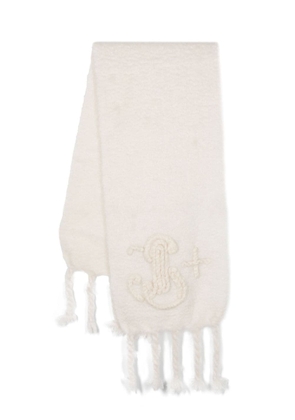 Jil Sander logo-embroidered fringed scarf - White