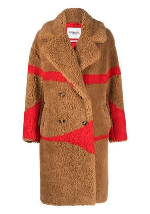 Essentiel Antwerp graphic-pattern double-breasted teddy coat - Brown
