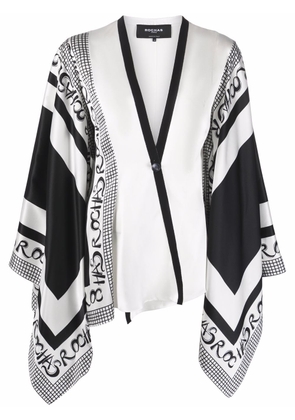Rochas logo-print draped-sleeve silk cardigan - White