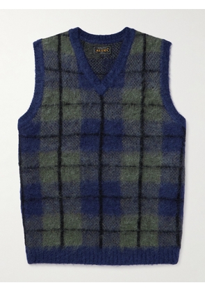 Beams Plus - Checked Knitted Sweater Vest - Men - Blue - S