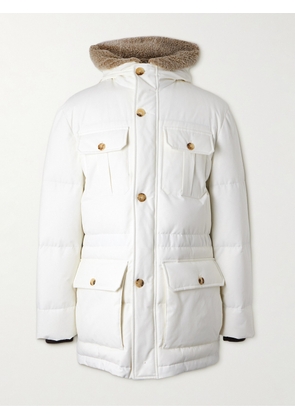 Brunello Cucinelli - Shearling-Trimmed Cotton-Blend Shell Hooded Down Parka - Men - White - XS