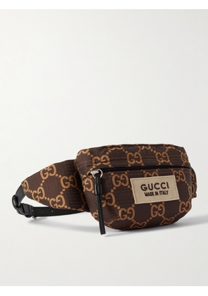 Gucci - Logo-Appliquéd Leather-Trimmed Monogrammed Ripstop Belt Bag - Men - Brown - EU 90