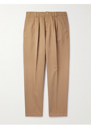 Brunello Cucinelli - Straight-Leg Pleated Cotton-Twilll Trousers - Men - Brown - IT 44