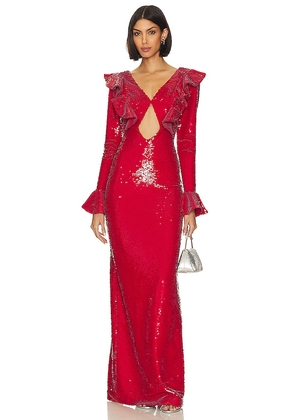 PatBO Sequin Cutout Maxi Dress in Red. Size 2, 4, 6.