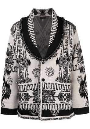 Alanui intarsia-knit frayed-edge cardigan - Black