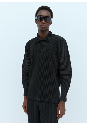 Homme Plissé Issey Miyake Mc August Pleated Knit Polo Shirt - Man Knitwear Black 2