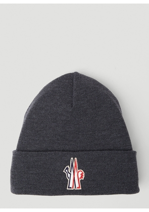Moncler Grenoble Logo Patch Beanie Hat - Man Hats Grey One Size