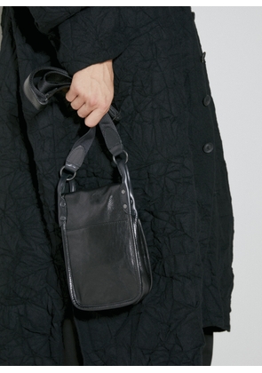 Yohji Yamamoto Drum Leather Flap Mini Shoulder Bag - Man Crossbody Bags Black One Size