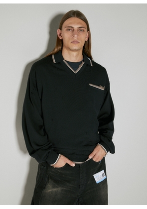 Maison Mihara Yasuhiro Distressed Knit Polo Shirt - Man Polo Shirts Black Eu - 48