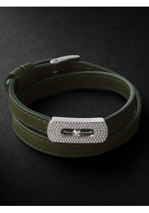 Messika - White Gold, Leather and Diamond Bracelet - Men - Green - L