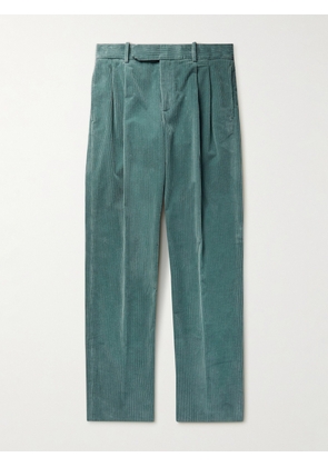 Loro Piana - Straight-Leg Pleated Cotton-Blend Corduroy Trousers - Men - Blue - IT 46