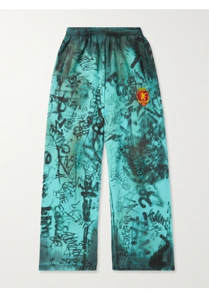 Balenciaga - Wide-Leg Logo-Embroidered Distressed Printed Cotton-Jersey Sweatpants - Men - Blue - XXS