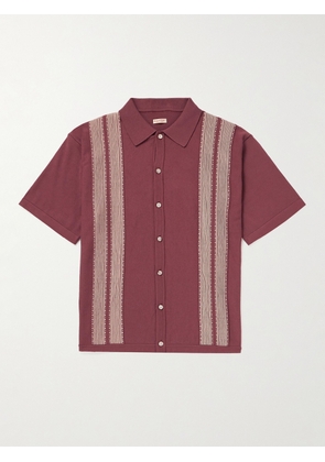 KAPITAL - Tennessee Striped Cotton-Blend Jacquard Shirt - Men - Burgundy - 3
