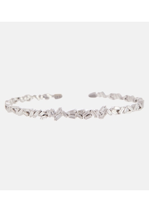 Suzanne Kalan 18kt white gold cuff bracelet with white diamonds