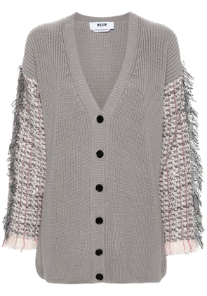 MSGM tweed-sleeve V-neck cardigan - Grey
