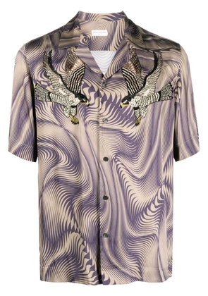 DRIES VAN NOTEN embroidered-motif bowling shirt - Purple
