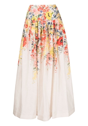 ZIMMERMANN Alight floral-print linen skirt - Neutrals