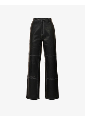 Imprint panelled leather trousers