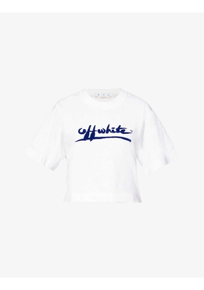 Painted logo-flocked cropped cotton-jersey T-shirt