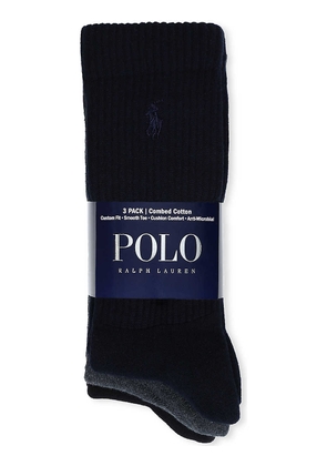 Polo Ralph Lauren Men's Navy Blue and Charcoal Grey Set Of Three Combed Cotton Socks