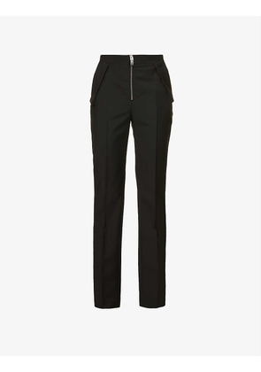 Structured-waist tapered mid-rise wool trousers