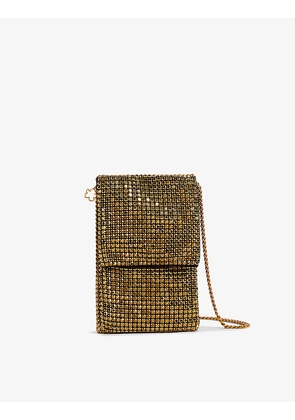 Glitzah crystal-embellished woven phone pouch