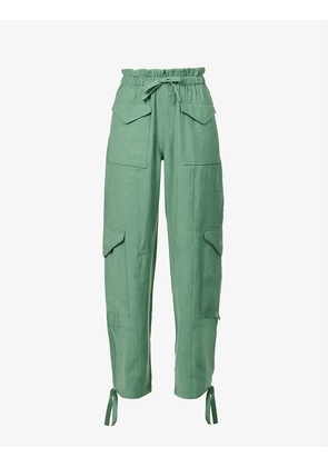Flap-pocket straight-leg high-rise woven trousers