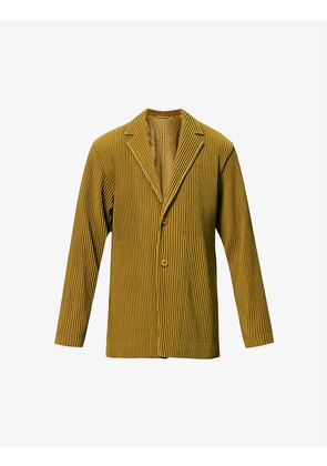 Pleated notch-lapel single-breasted knitted jacket