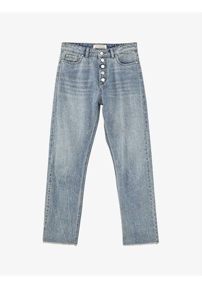 Cropped straight-leg high-rise jeans