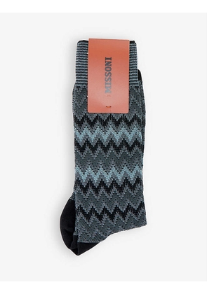 Zigzag-pattern cotton-blend socks
