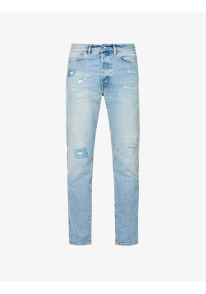 Distressed regular-fit mid-rise jeans