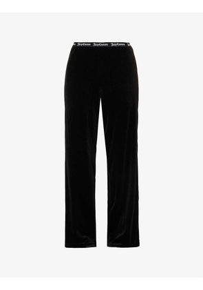 Cynthia brand-embroidered high-rise straight-leg stretch-woven trousers