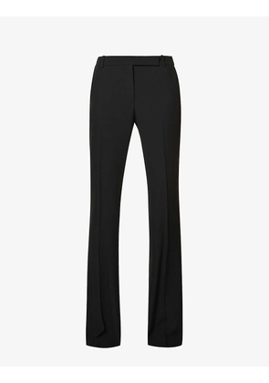 Pleated regular-fit flared mid-rise woven trousers