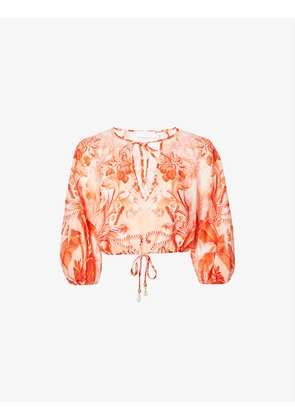 Lyre floral-print linen blouse
