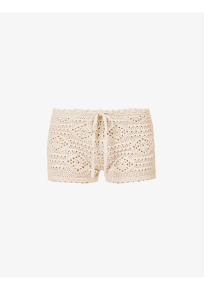 Slim-fit mid-rise wool-crochet shorts