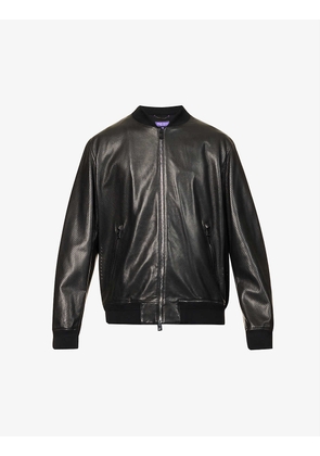 Drayton baseball-collar regular-fit leather bomber jacket