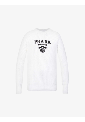 Logo-intarsia cotton-knitted jumper